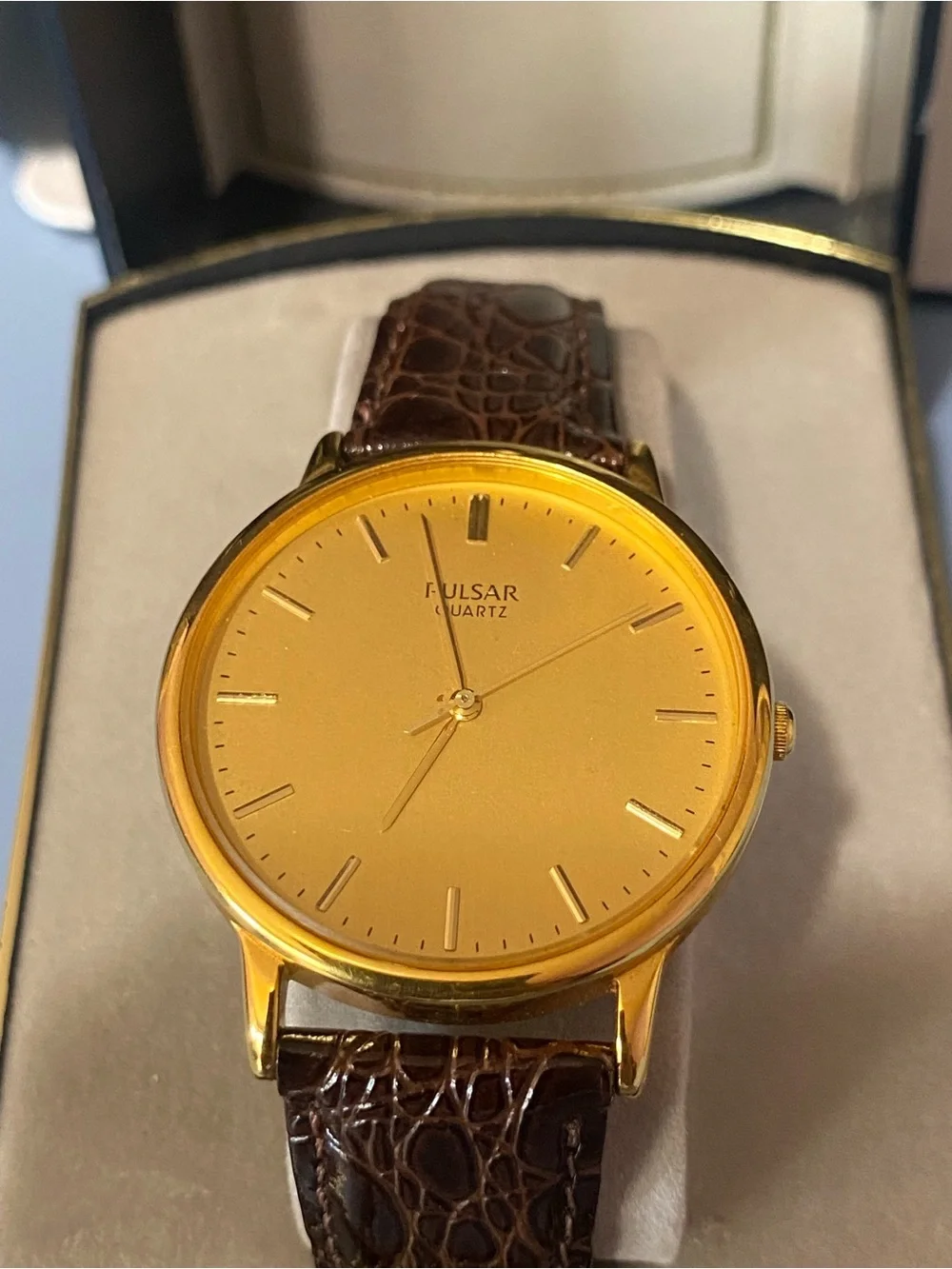 Vintage Pulsar By Seiko  Japan Quartz Dress Watch  512344 Gold Tone Original Box